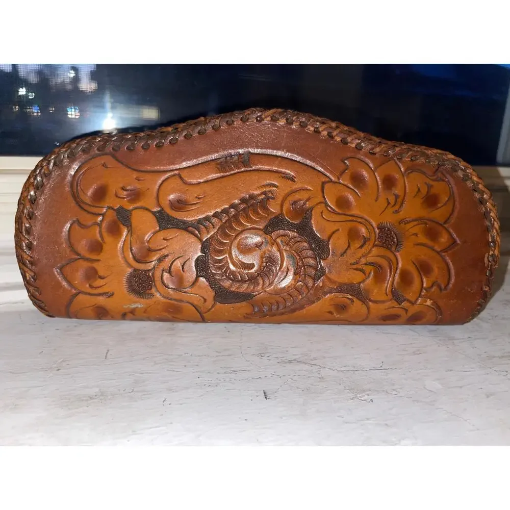 Hand Tooled Leather Clutch/Pencil Case